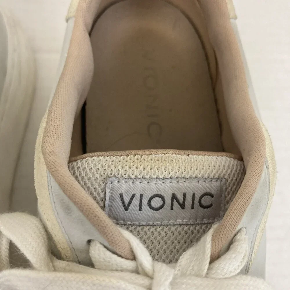 Vionic Elsa Shoes‎ Womens Size 9 Light Gray Leather Comfort Sneakers Casual Low